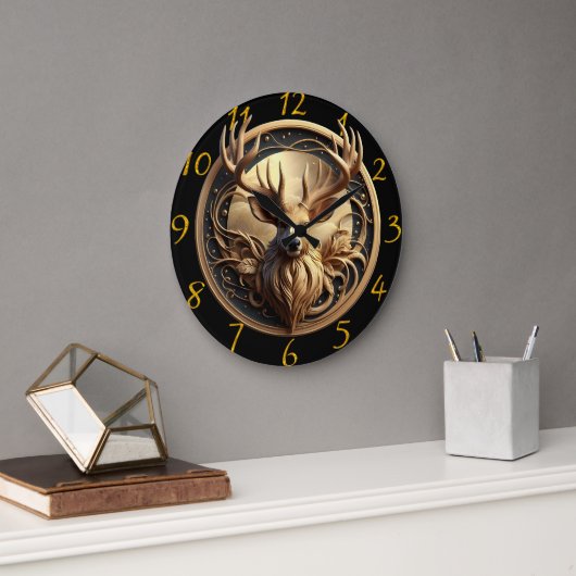 Grande Horloge Ronde Cerf Majestueux aux cornes (Bureau)