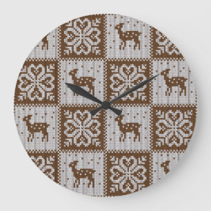 Grande Horloge Ronde Cerfs d'hiver confits : motif vintage.