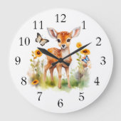 Grande Horloge Ronde Cerfs et papillons animaux de bois mignons (Recto)