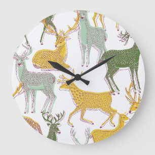 Grande Horloge Ronde Cerfs géométriques : Illustration Motif traditionn