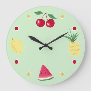 Grande Horloge Ronde Cerisier, ananas, citron et pastèque grand cou