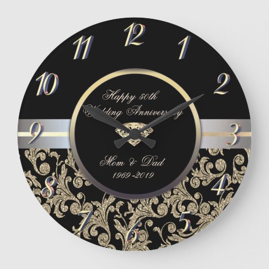 Grande Horloge Ronde Cernes dorées diamantées 50e anniversaire de maria (Recto)