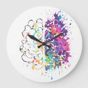 Grande Horloge Ronde Cerveau gauche vs cerveau droit : œuvre d'art créa