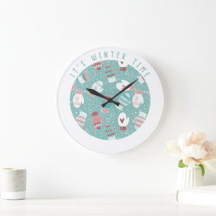 Grande Horloge Ronde C'est l'hiver Noël Mittens Motif à Mint