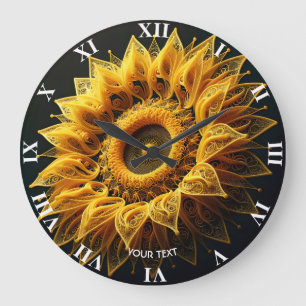 Grande Horloge Ronde Chaînes de tournesol mignonnes Imaginaire
