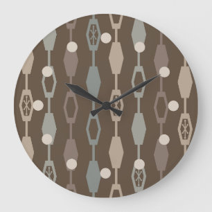 Grande Horloge Ronde Chaînes Modernes de Milieu de Siècle Tons Terre