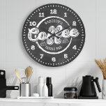 Grande Horloge Ronde Chalkboard Coffee House<br><div class="desc">Chalkboard Coffee House Bar Monogram Custom Large Clock. Personalized custom name kitchen wall clock in trendy chalkboard style with two custom text areas you can personalize to make this your very own. Would look fantastique dans a coffee or paris cafe themed kitchen !</div>