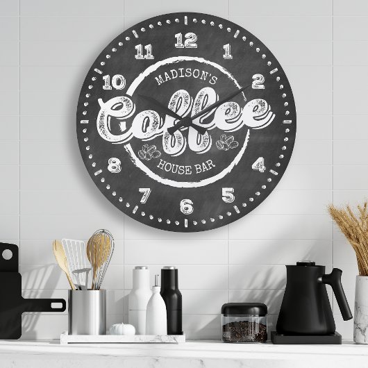 Grande Horloge Ronde Chalkboard Coffee House Bar Monogram Custom