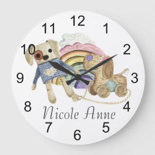 Grande Horloge Ronde Chambre de bébé Boho Jouets de nurserie Nom aquare