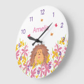 Grande Horloge Ronde Chambre d'enfant personnalisée avec un hérisson mi (Angle)