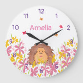 Grande Horloge Ronde Chambre d'enfant personnalisée avec un hérisson mi (Recto)
