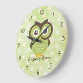 Grande Horloge Ronde Chambre personnalisée de la Chouette verte (Angle)