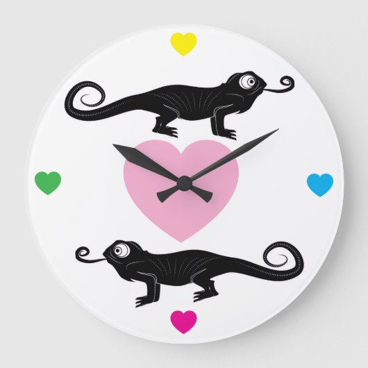 Grande Horloge Ronde Chameleons and Rainbow Hearts Round Clock (Recto)