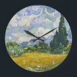 Grande Horloge Ronde Champ de blé Van Gogh avec Cyprès<br><div class="desc">Belle oeuvre vintage de 1889 du célèbre peintre Vincent Van Gogh,  un de mes artistes préférés de l'époque impressionniste sur une horloge murale classique. L'impressionnisme paysage art présente de grands cyprès verts dressés contre de jolis nuages tourbillonnants au-dessus d'un champ de blé.</div>