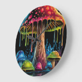 Grande Horloge Ronde Champignon de néon de couleur (Angle)