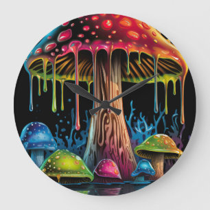 Grande Horloge Ronde Champignon de néon de couleur