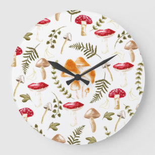 Grande Horloge Ronde Champignon   Esthétique Cottagecore   Aquarelle