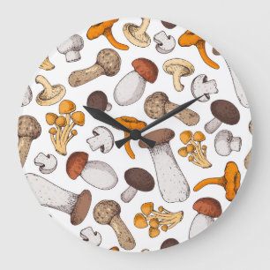 Grande Horloge Ronde Champignons dessinés à la main : arrière - plan al
