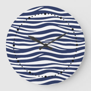 Grande Horloge Ronde Chanson de la marine bleu marine vagues fluides