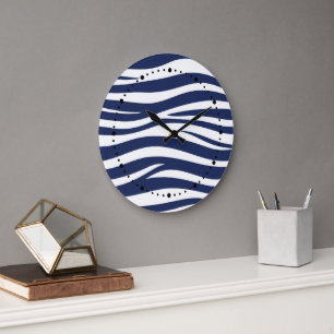 Grande Horloge Ronde Chanson de la marine bleu marine vagues fluides