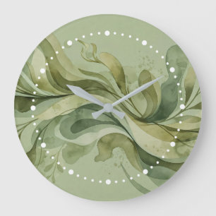 Grande Horloge Ronde Chanson de la Terre Flowing Abstraits Verts Sauge
