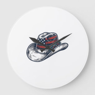 Grande Horloge Ronde Chapeau de cowboy patriotique vintage Fleur Concep