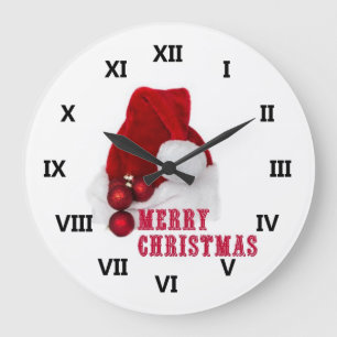 Grande Horloge Ronde Chapeau de Noël joyeux