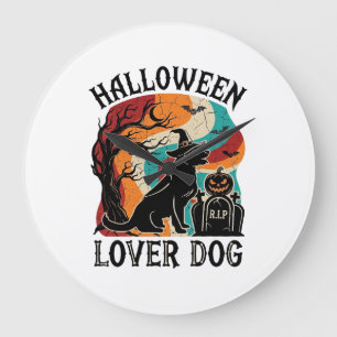 Grande Horloge Ronde Chapeau De Sorcière De Chien Amoureux D'Halloween