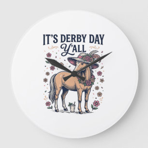 Grande Horloge Ronde Chapeau Floral de Cheval de Derby Day Y’all