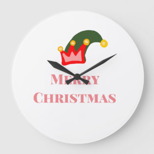 Grande Horloge Ronde Chapeau rouge vert joyeux Noël ajouter nom texte n