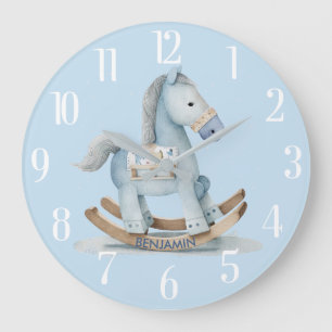 Grande Horloge Ronde Charmant bébé garçon bleu Rocking Nom du cheval