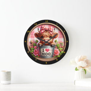 Grande Horloge Ronde Charmant Highland Cow