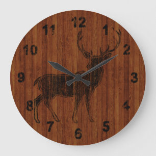 Grande Horloge Ronde Charming Charming Deer Hot Brandé en bois