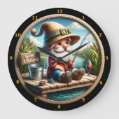 Grande Horloge Ronde Charming Gnome Fishing Pond (Recto)