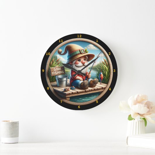 Grande Horloge Ronde Charming Gnome Fishing Pond (Maison)