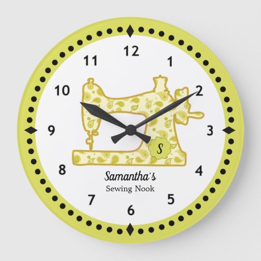 Grande Horloge Ronde Chartreuse Paisley Sewing Machine Large Clock (Recto)