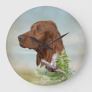 Grande Horloge Ronde Chasse au Setter irlandais