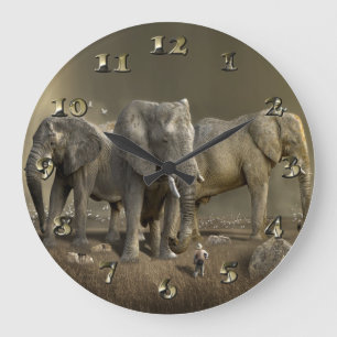 Grande Horloge Ronde Chasseur d'éléphant sur le safari
