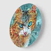 Grande Horloge Ronde Chat 685 Turquoise Orange (Angle)