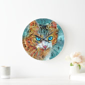 Grande Horloge Ronde Chat 685 Turquoise Orange (Maison)