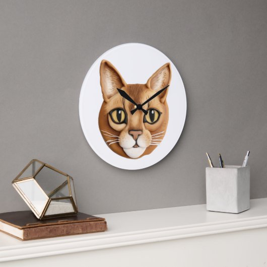 Grande Horloge Ronde Chat abyssinien 3D inspiré (Bureau)