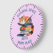 Grande Horloge Ronde Chat aquarelle avec livres (Angle)