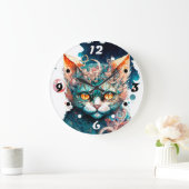 Grande Horloge Ronde Chat aquarelle en style steampunk (Maison)