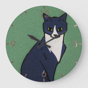 Grande Horloge Ronde chat assis par Julie de Graag