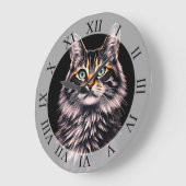 Grande Horloge Ronde Chat aux yeux verts (Angle)
