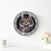 Grande Horloge Ronde Chat aux yeux verts (Maison)