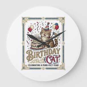 Grande Horloge Ronde Chat d'anniversaire Chat d'anniversaire Âge Art ve