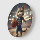 Grande Horloge Ronde Chat de basket-ball, (Angle)