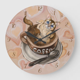 Grande Horloge Ronde Chat de café