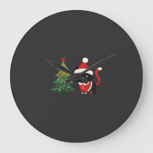 Grande Horloge Ronde Chat de Noël Père Noël Arbre Vecteur